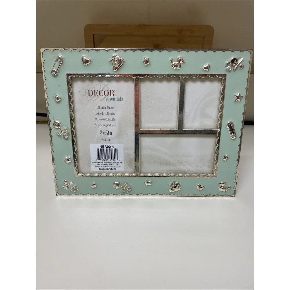 Decor Essentials Enamel Metal Unisex Baby Picture Frame for 4 Photos Standing